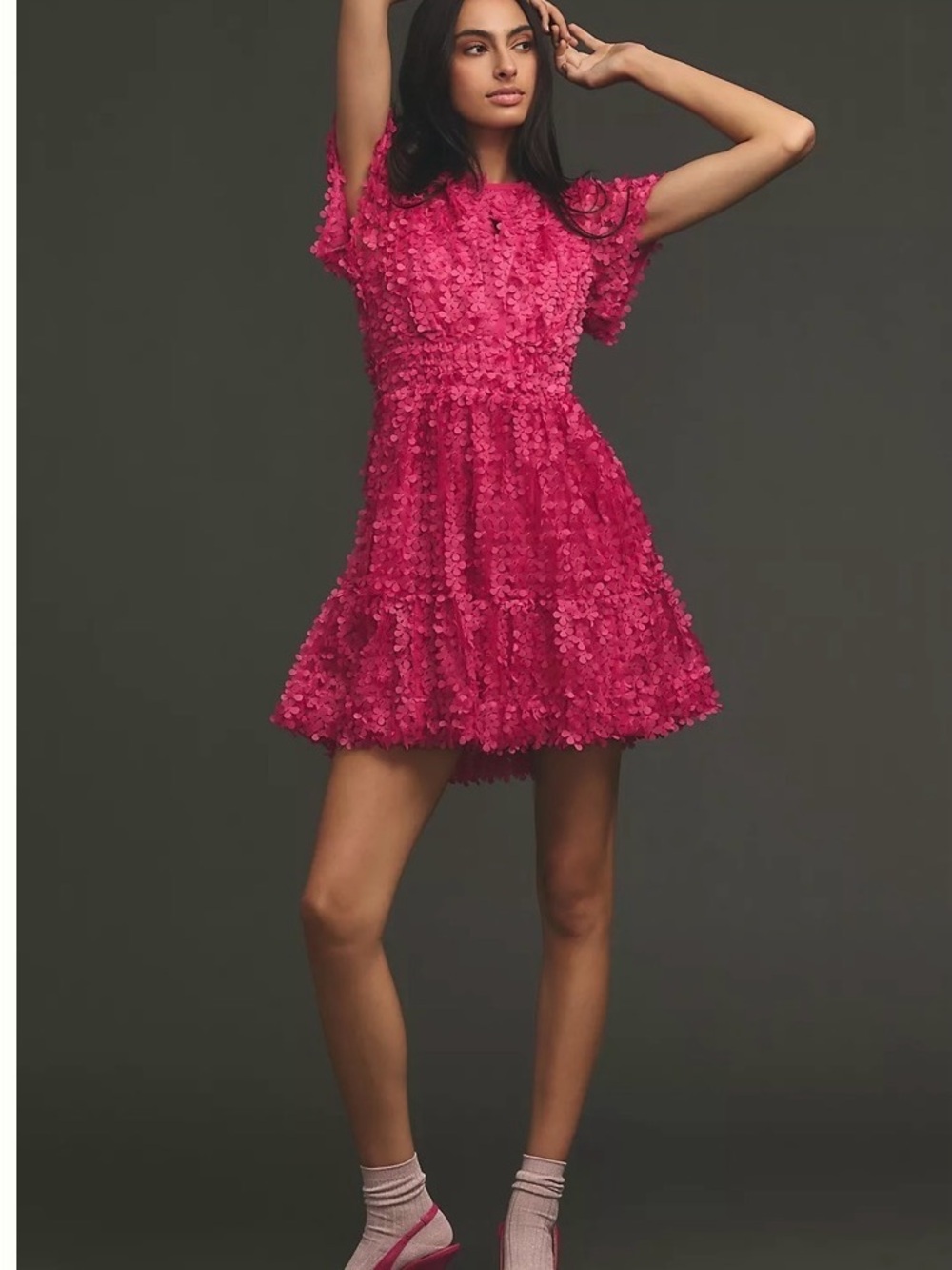 NWT Anthropologie Pink Somerset Floral Appliqué Mini Dress  XLP Stunning!